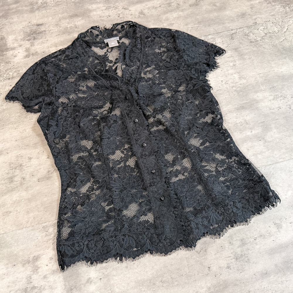 Vintage VTG Y2K 2000's 00's Ann Taylor Floral Black Tie Baby Doll Top